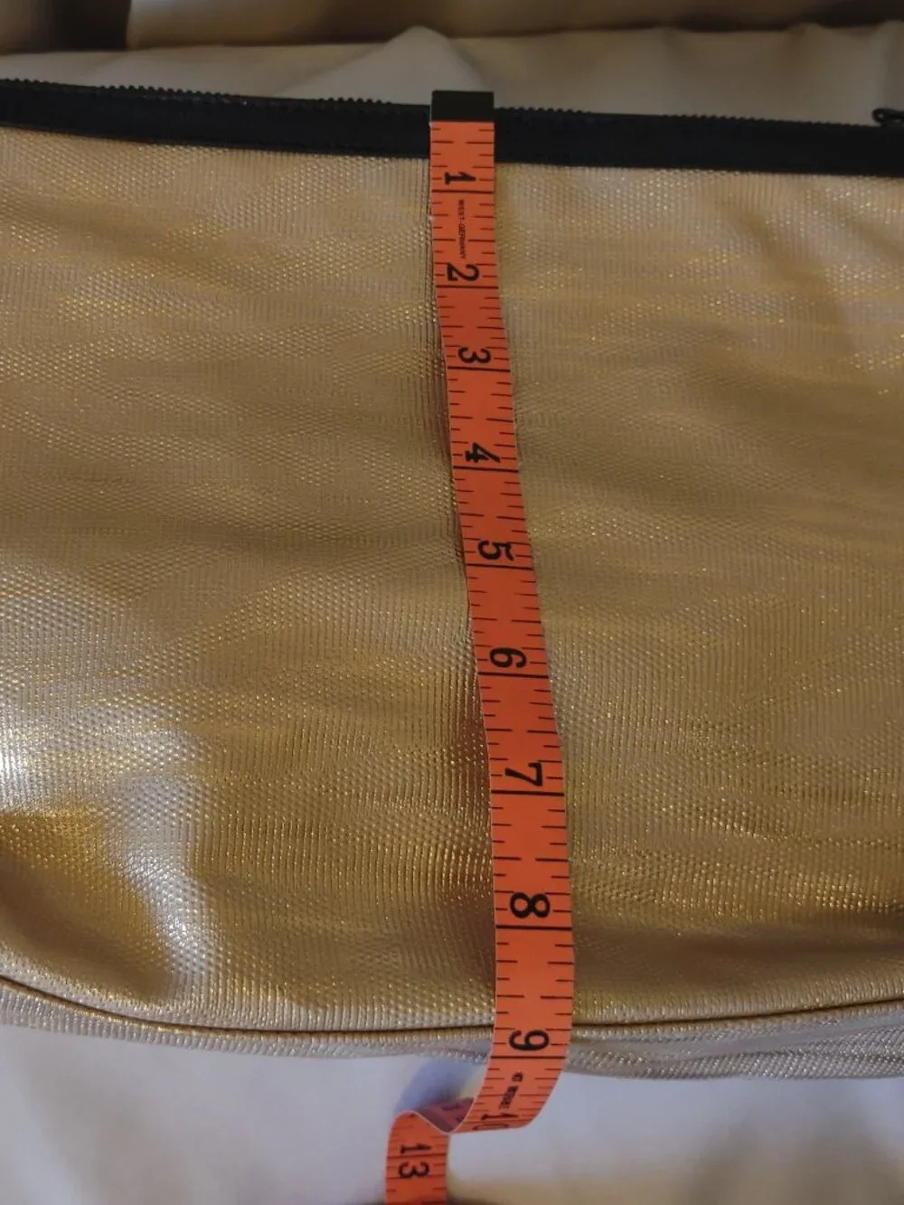 Lancome Paris Gold Metallic Makeup Bag Cosmetic Pouch Zipper Large NEW